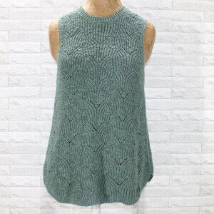 GAP Sweater Top Sleeveless Loose Knit Open Weave Pointelle Green Cotton Medium